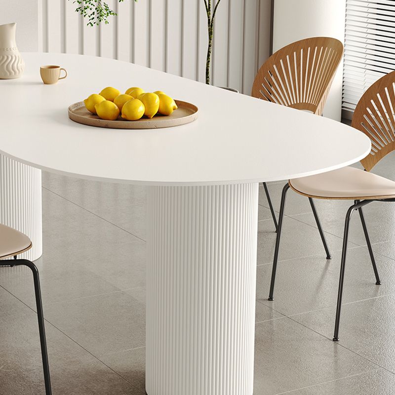 White Oval Dining Table Stone Top Dining Table with Double Pedestal