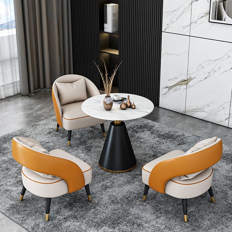 Traditioneller luxuriöser runder Esszimmer Tisch Sintered Steintisch mit schwarzer Sockelbasis