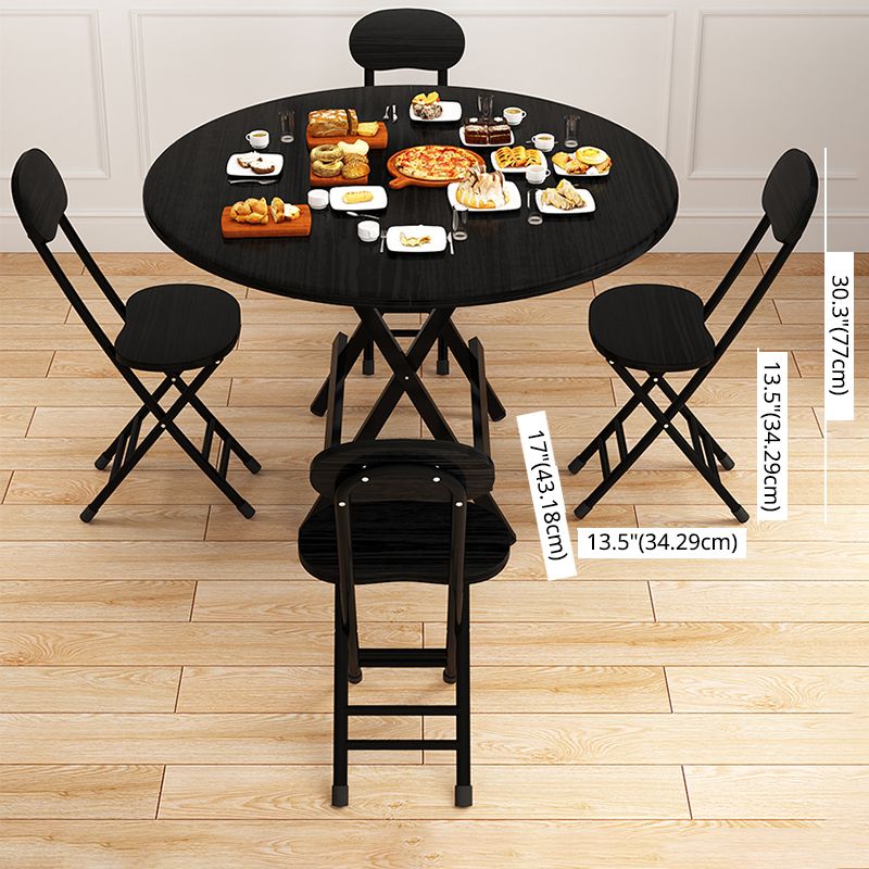 Contemporary Solid Wood Top Dining Room Set with Round Foldable Table Dinette Set