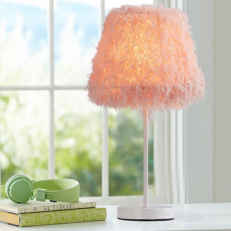 Lámpara de mesita de noche de pluma rosa/blanca modernista 1-cabeza de lectura de lectura Luz con base blanca/dorada