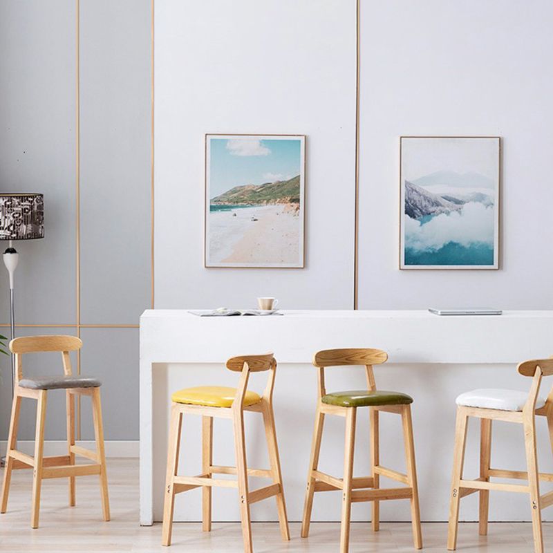 Modern Style Bar-stool Wooden Legs with Footrest Low Back for Kitchen Bar