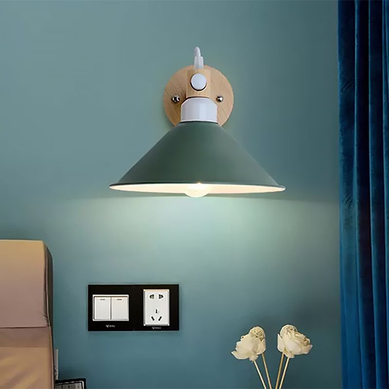 Macaroon Pyramid Shape Wall Sconce Metal and Wood 1 Light Wall Lamp for Dining Room