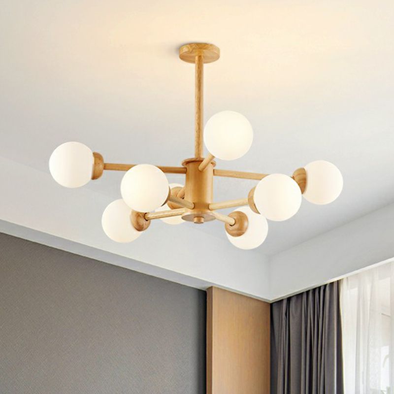 Wood Sputnik Chandelier Nordic White Bhite Glass Glass Affermazione Luce per soggiorno per soggiorno