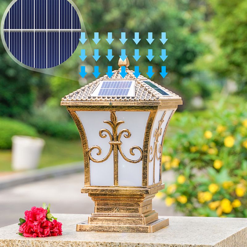 Rectangular Shape Metal Solar Pillar Lamp Modern Style 1-Light Outdoor Lights