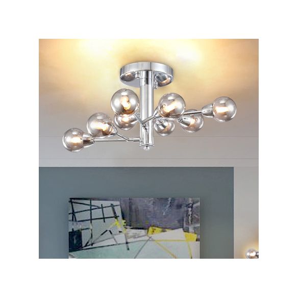 Sphère argentée Semi Flush Éclairage multiclain moderne Verre fumée en verre semi-lustre à chasse d'eau