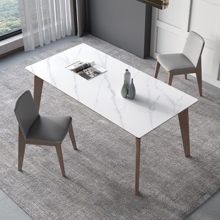 Mesa de rectángulo de piedra sinterizada mesa blanca moderna medieval con 4 patas para restaurante