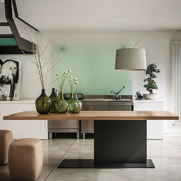Industrial Pine Wood Dining Table Rectangle Kitchen Table with Metal Pedestal Base