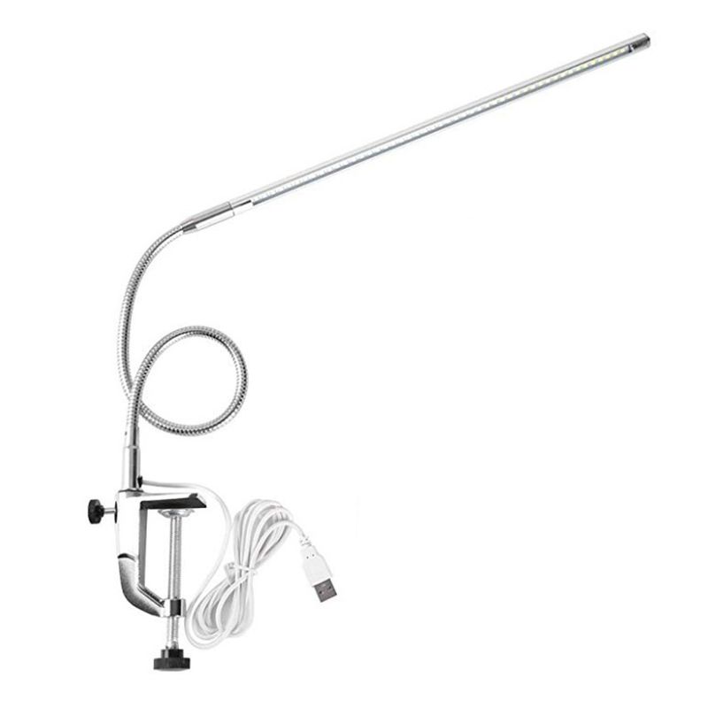 Lámpara de tarea de metal lineal ajustable Luz de escritorio de plata moderna con abrazadera para la sala de estudio