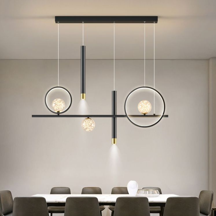 Luz colgante de isla lineal LED de aluminio en moderna luz de techo de hierro forjado de estilo nórdico con sombra de silicona