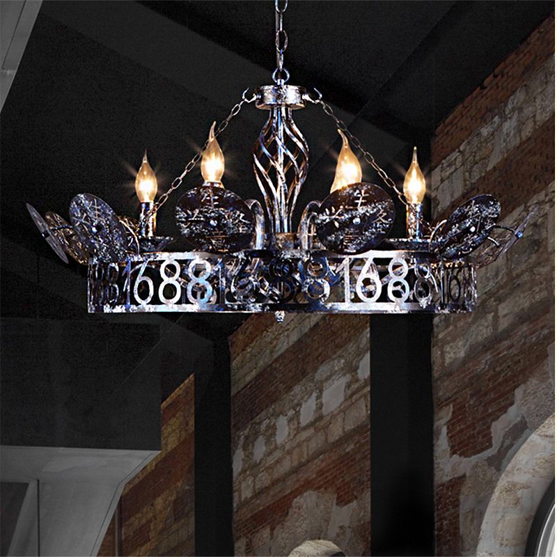 6-Light Wagon Wheel Chandelier Light Traditional Black Metal Suspension Pendant for Cafe