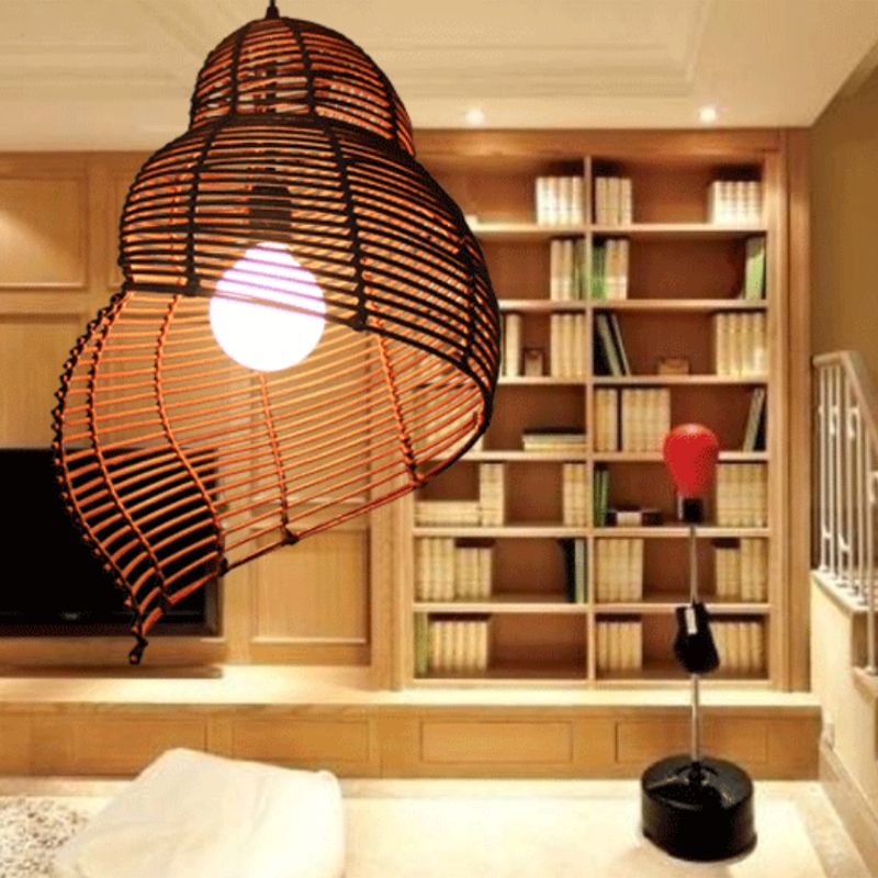 Shell Shaped Hallway Pendant Lamp Rattan 1-Light Asian Hanging Light Fixture