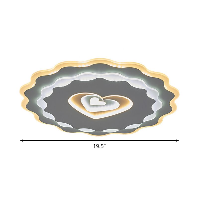 LED Parlor Flush Light Fixture Nordic White Ceiling Flush Mount with Loving Heart Acrylic Shade