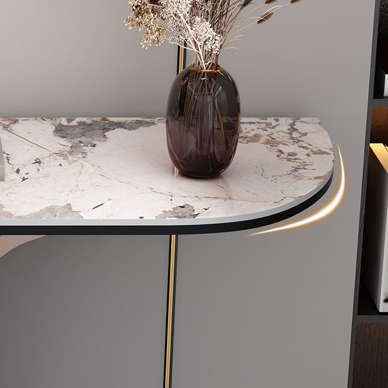 Glam Half Moon Console Table Stone Console Sofa Table for Hall