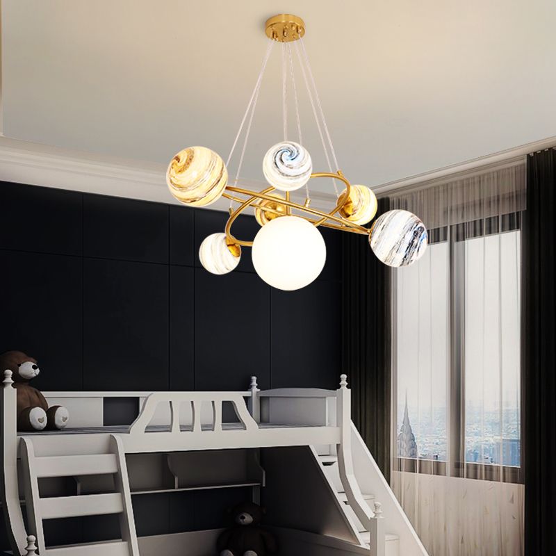Modern Style Spherical Shape Pendant Lights Glass Chandelier Light Fixtures in Gold