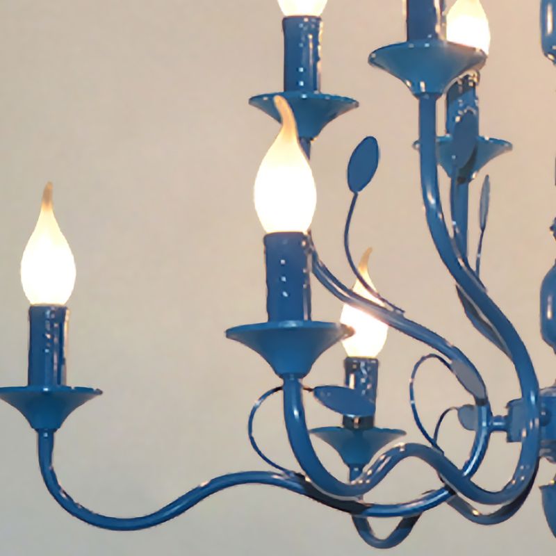 Candelera colgante de forma de vela de metal Vintage 10/12/16 Luces Luces Restaurante Lámpara de techo colgante en azul