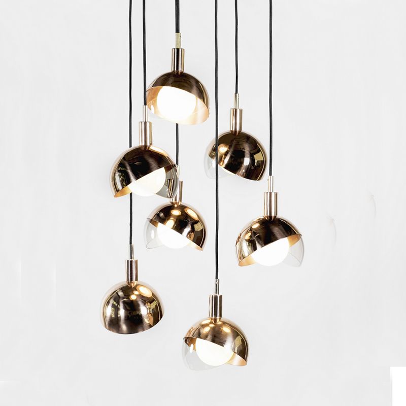 Metal Dual-Dome Pendant Lighting Minimalist 1 Bulb Clear Glass Suspension Light Fixture