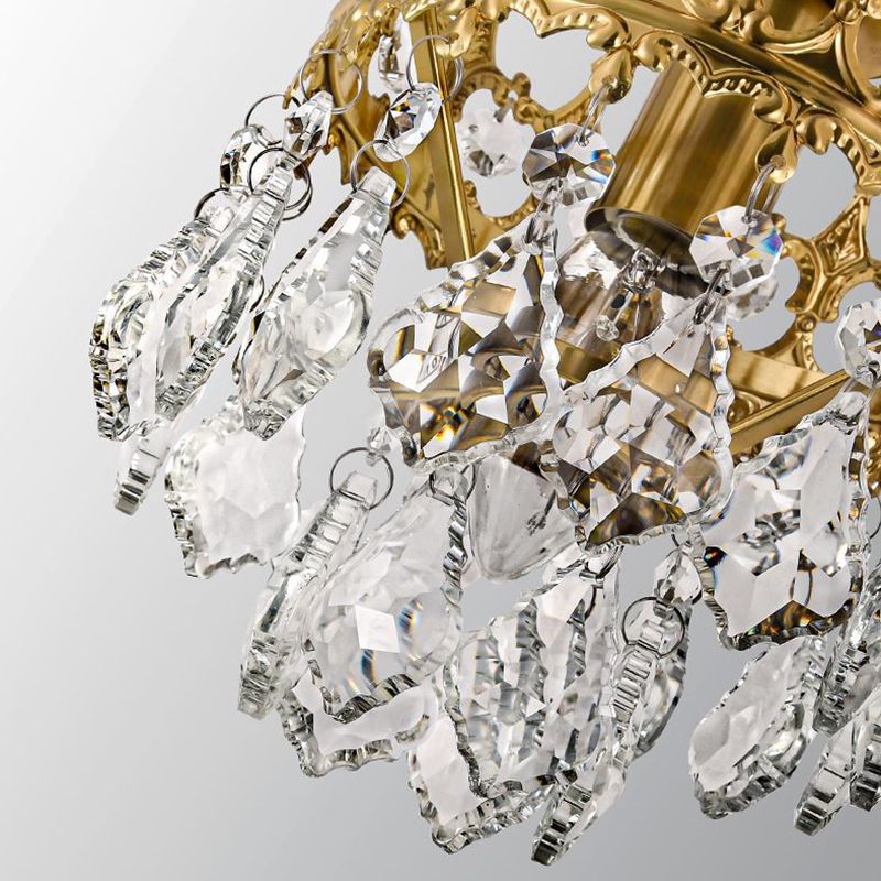 Victorian Crown Shaped Hanging Lamp Clear Teardrop Crystal Chandelier for Living Room