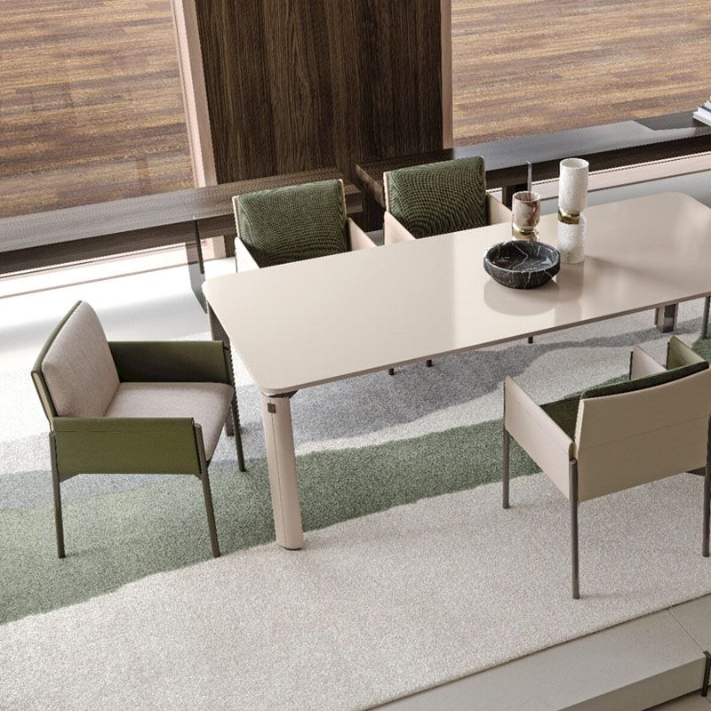 Upholstered Matte Finish Dining Chair Designer Style Conference Room Solid Back Arm Chair