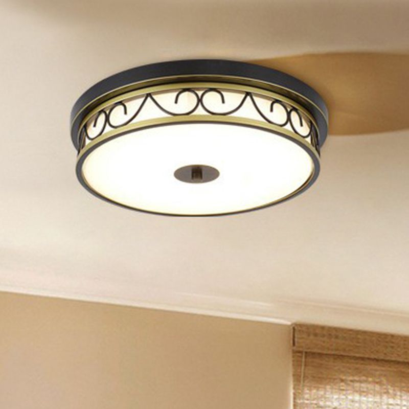 Round Shaped Cream Glass LED Flush Mount Traditional Bedroom Flushmount Ceiling Light in Brown
