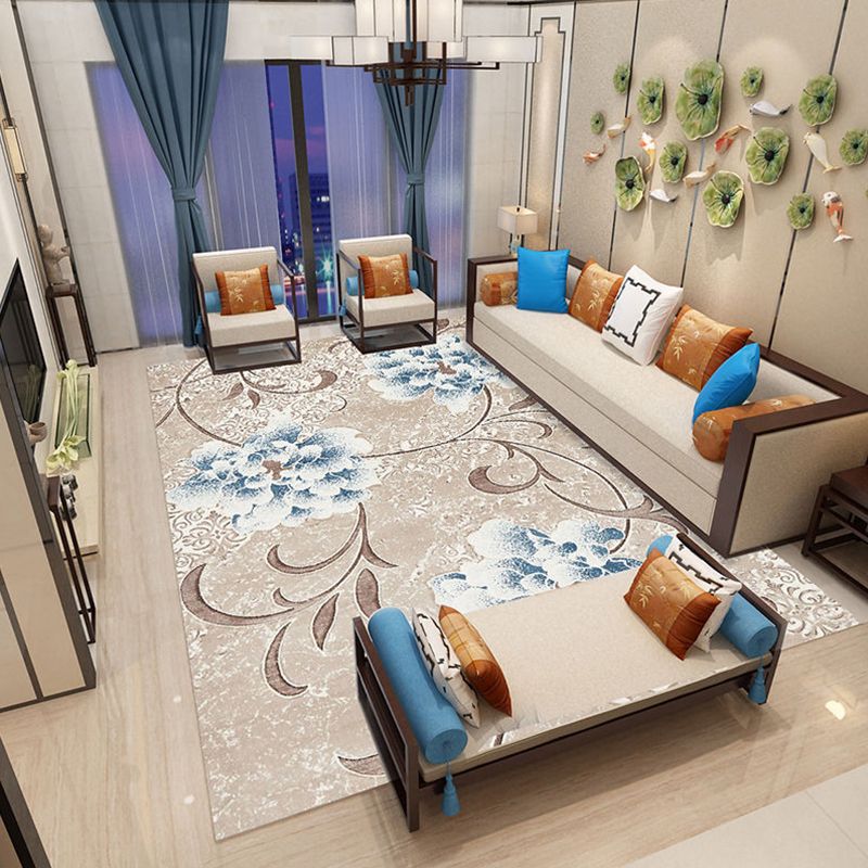 Classic Living Room Rug Multi Colored Plant Pattern Area Rug Polyster Non-Slip Easy Care Carpet