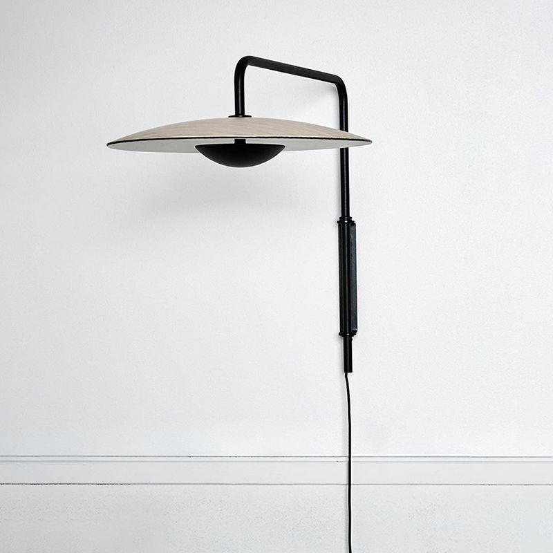 Modern Swing Arm Wall Sconce Circle Shape Wall Light with Metal Shade for Bedroom