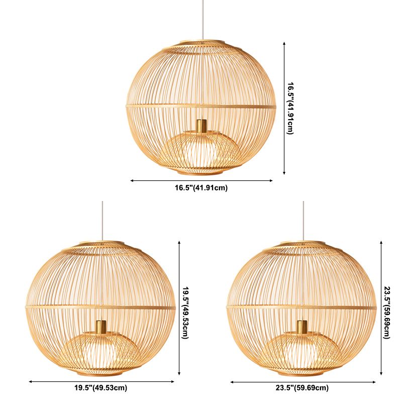 Modern Simple Bamboo Hanging Lamp Ball Shape 1 Light Bamboo Pendant Light for Living Room