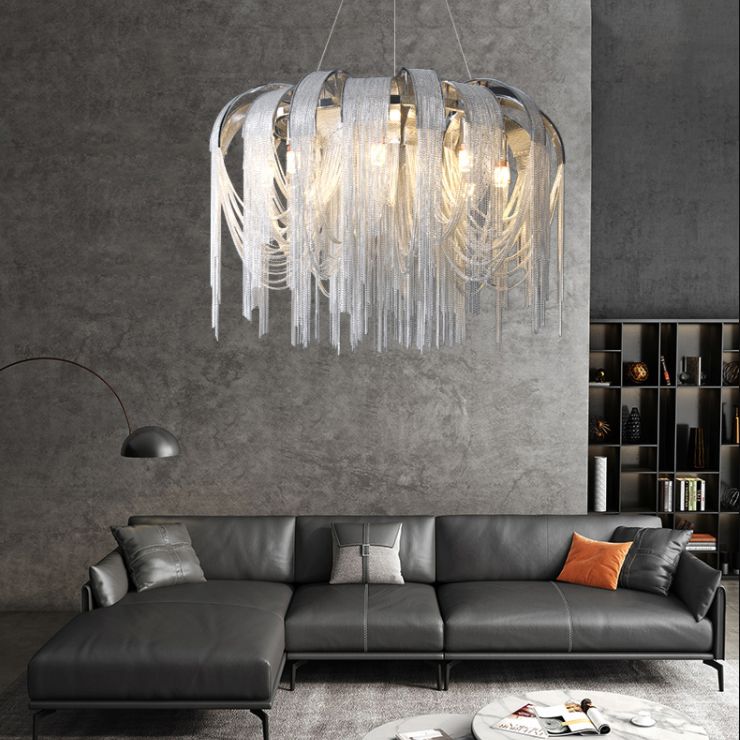 Modern Luxury Pendant Light Electroplate Metal Hanging Lamp with Aluminium Chain
