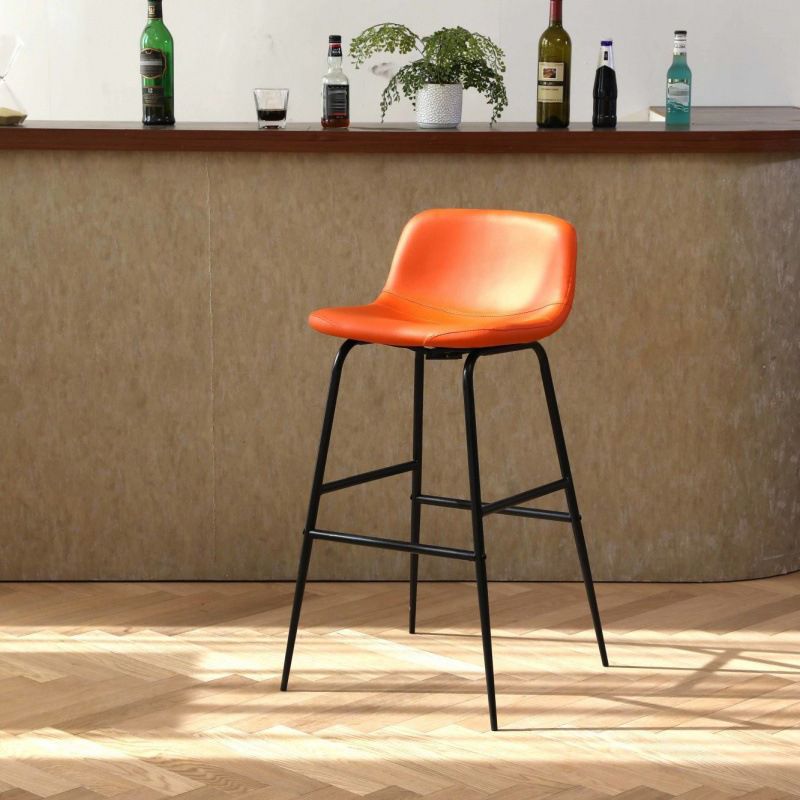 Modern Style Low Back Barstool Pu Leather Counter Bar Stool with Metal Legs for Home