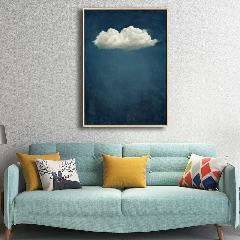 Blue Cloud Canvas Wall Art Cartoon Textured Painting for Dining Room, Multiple Sizes