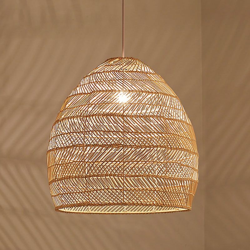 Rattan Cloche Pendellende Deckenleuchte Asian Single-Bulb-Suspensionsbeleuchtung über Esstisch