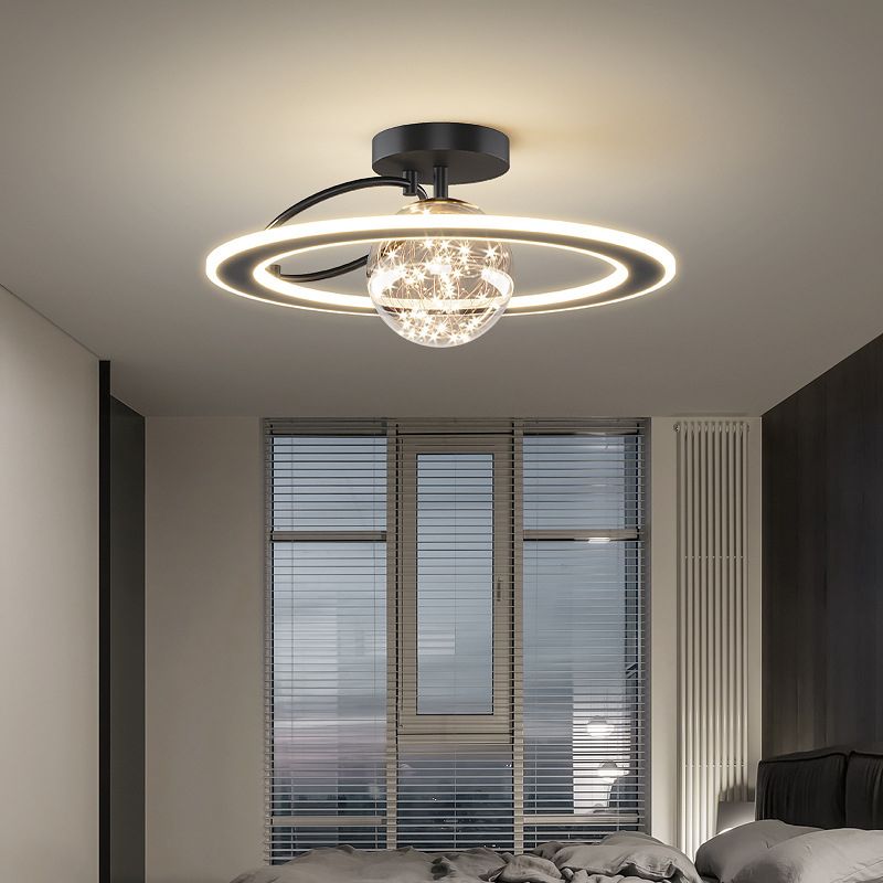 Modern Sphere Flush Light Fixture Metal 2 Light Flushmount Lighting for Bedroom