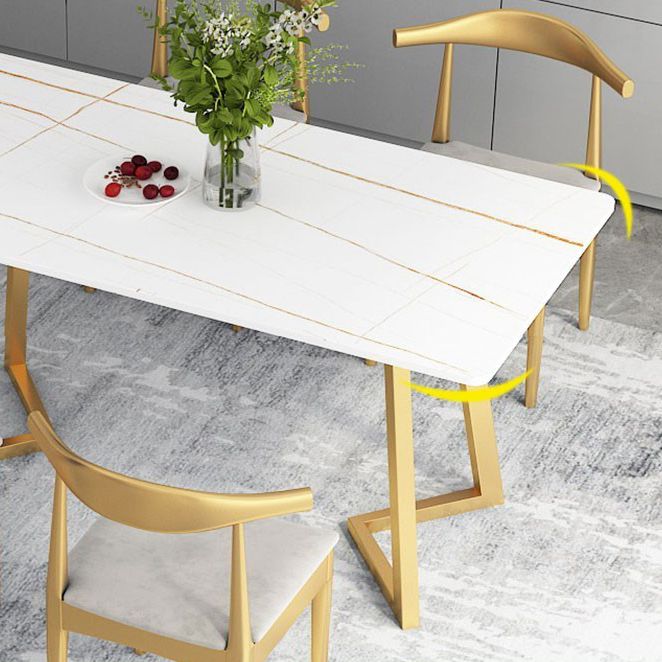 Mesa de comedor rectangular estilo Glam, mesa con pedestal doble con piedra sinterizada