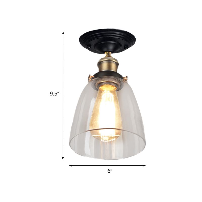 Luminaire à une ampoule, luminaire semi-encastré en verre transparent, cône vintage, en laiton antique, pour couloir