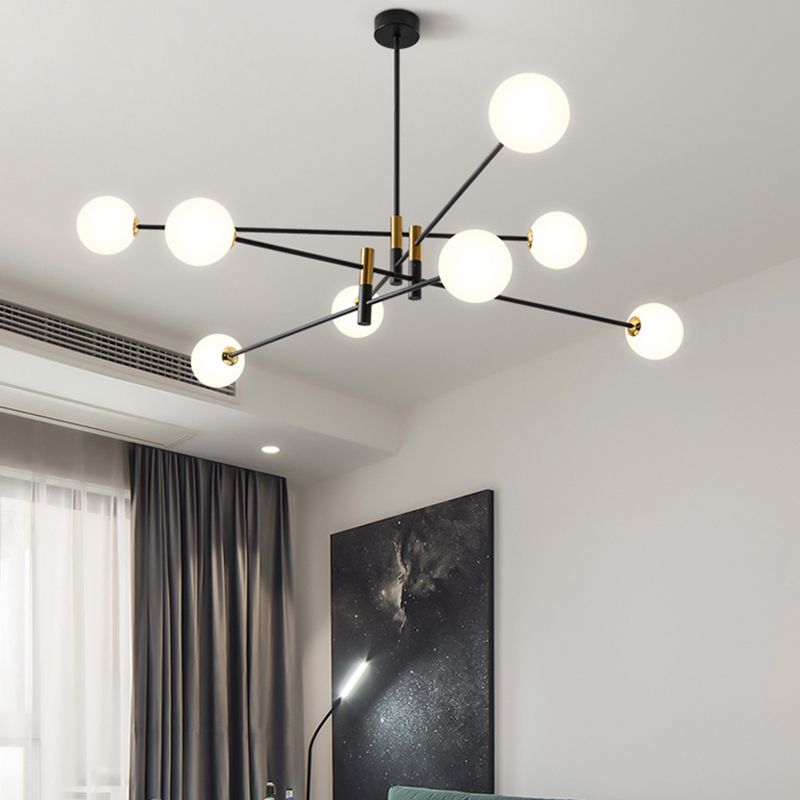 Black and Gold Globe Hanging Lamp in Modern Style Lacquered Iron Chandelier with Glass Shade