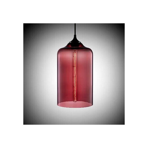 Éclairage pendentif cylindre post-verre moderne 1 clair rouge / bleu / clair de suspension claire