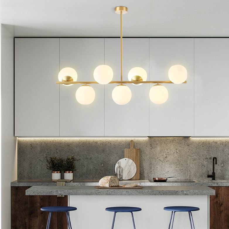 Mid-Century Gold Island Pendant Lighting 7 Light Spherical Glass Island Ceiling Light for Dining Table