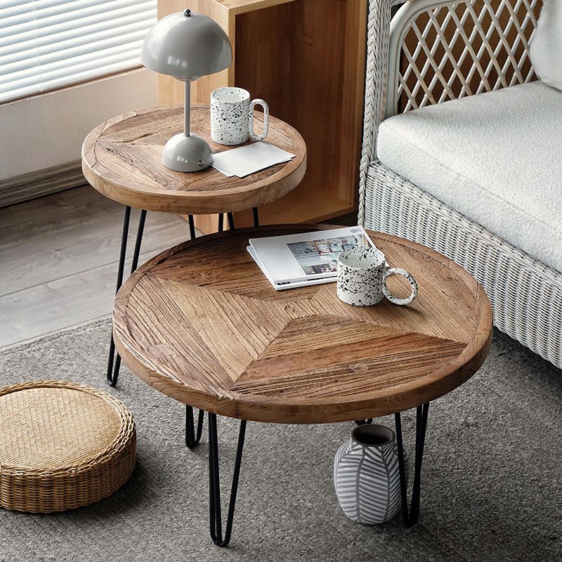 Nordic Style Cocktail Table Brown Elm Wood Top Metal Base Round/square Coffee Table
