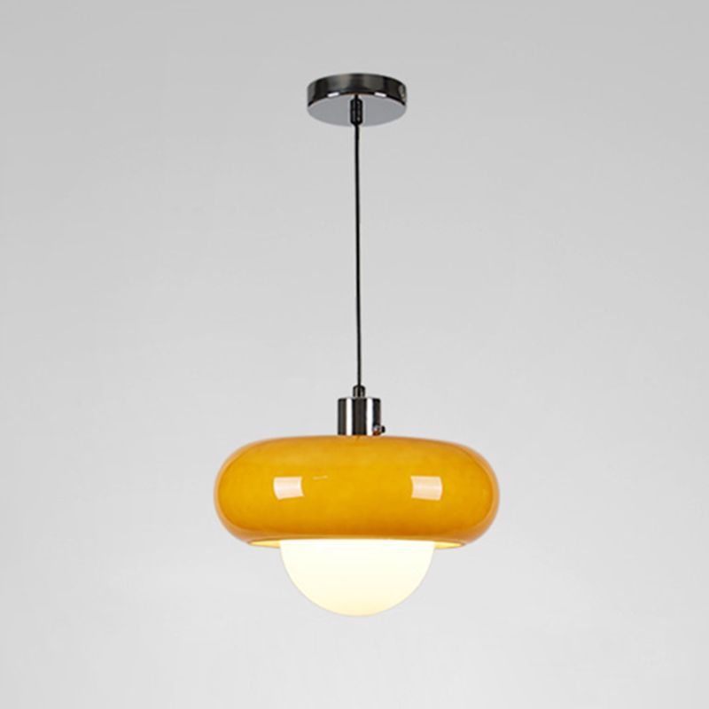 Style moderne verre blanc suspendu 1 tête de salle à manger pendante lumière en jaune