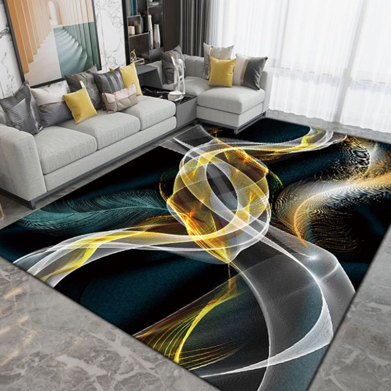 Dark Green Modern Carpet Polyester Striped Carpet Non-Slip Backing Carpet for Home Decor