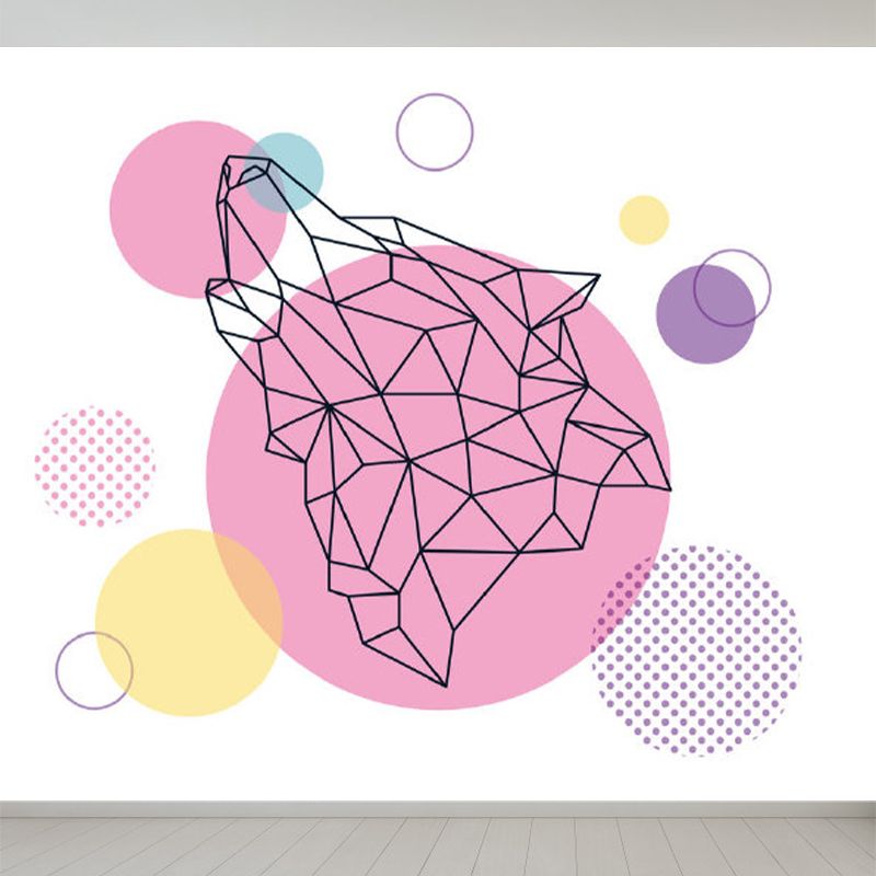 Pink Contemporary Wall Mural Great Geometric Pattern Wall Covering for Guest Room