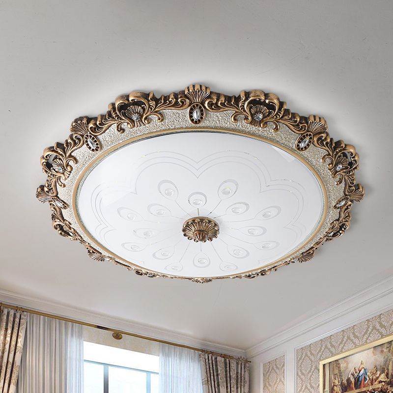 Gewölbetes Wohnzimmer Flush Leuchte Traditionelle Veined Glass 15"/16.5"/21" Breite LED Messing Flush Lampe in Warm/Weiß Licht