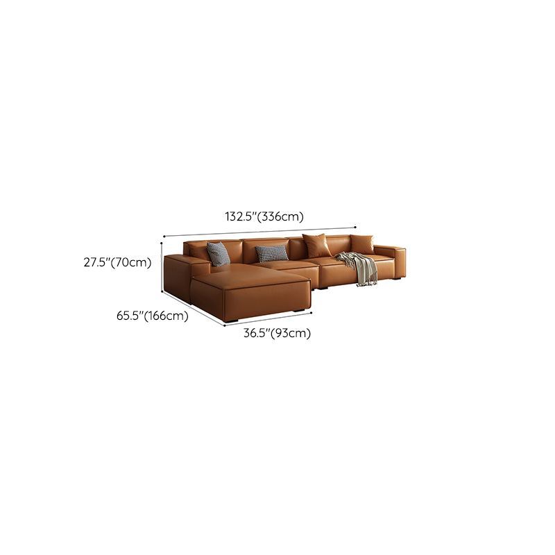Vintage Genuine Leather Orange Cushions Square Arm Living Room Settee