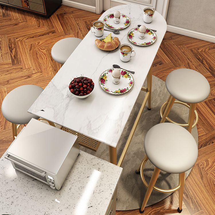 Stone Indoor Glam Bar Dining Table Iron Four Leg Pedestal Bistro Table with Footrest