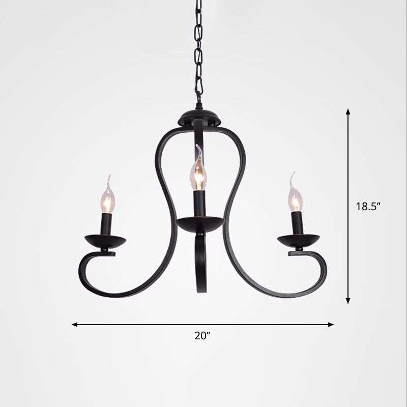 Black Swirled Arm Pendant Lighting Classic-Style Metal 3/5/6 Lights Living Room Chandelier