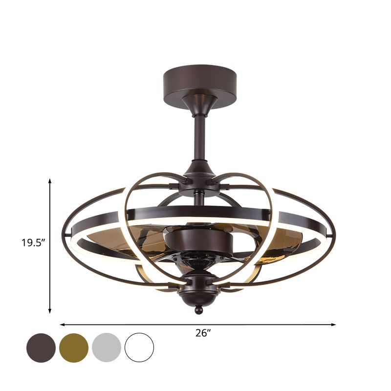Silber/Weiß/Gold Oval Cage Semi Flush Mount Simplicity LED Silicon Hanging Lüfter Licht mit 3 braunen Klingen, 19,5 "H