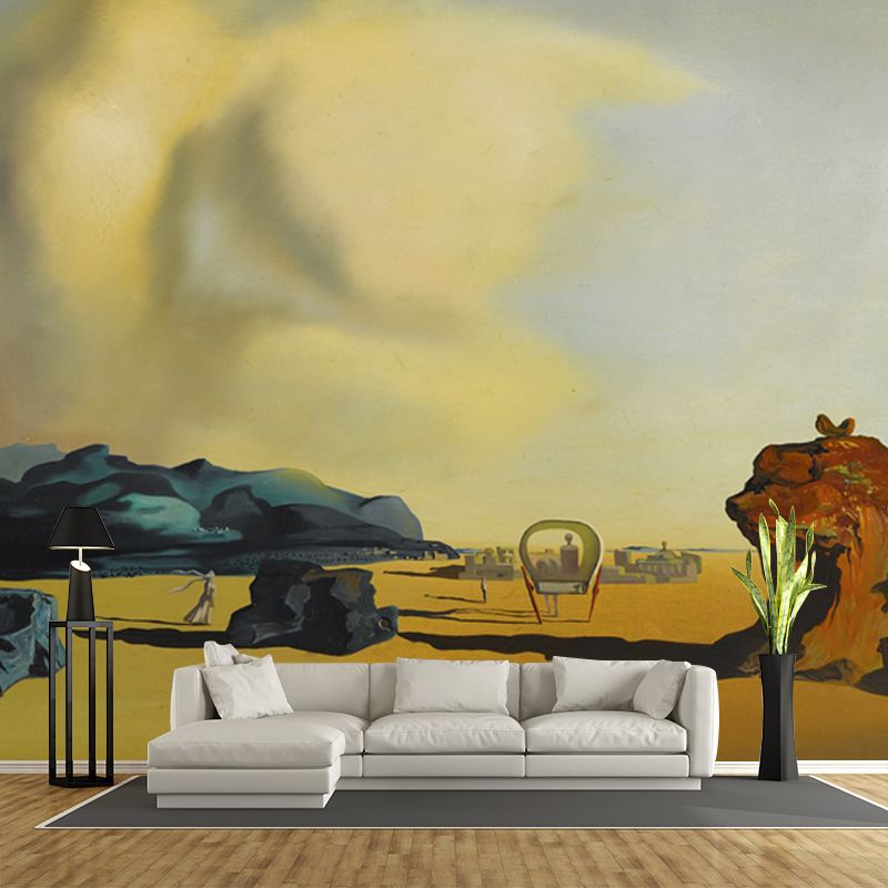 Moment De Transition Wall Mural Yellow Surrealism Style Wall Decor for Living Room