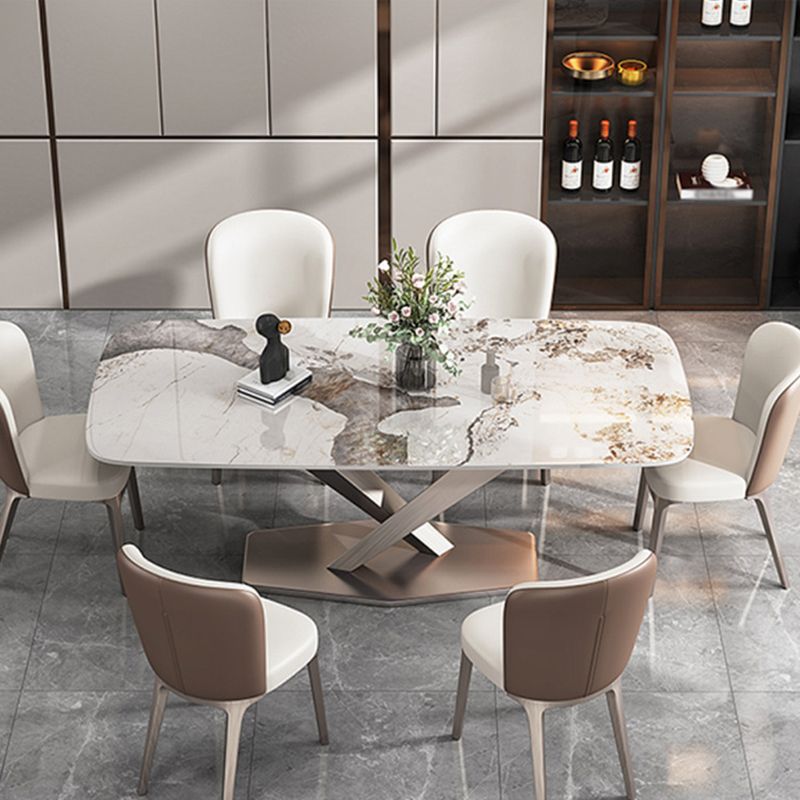 Metal Traditional Luxury Rectangle Dining Table Sintered Stone Table with Pedestal