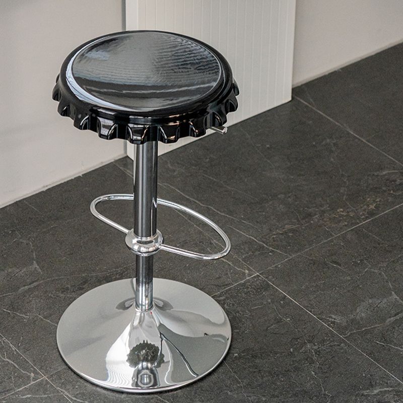 Contemporary Adjustable Backrest Counter High Stool with Metal Base