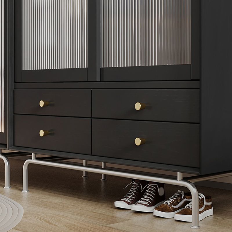 Industrial Pine Wood Wardrobe Cabinet 2-Doors Wardrobe in Black