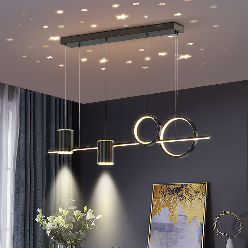 5-Light Geometric Island Light Fixtures Modernism Metal Island Pendant Lights in Black